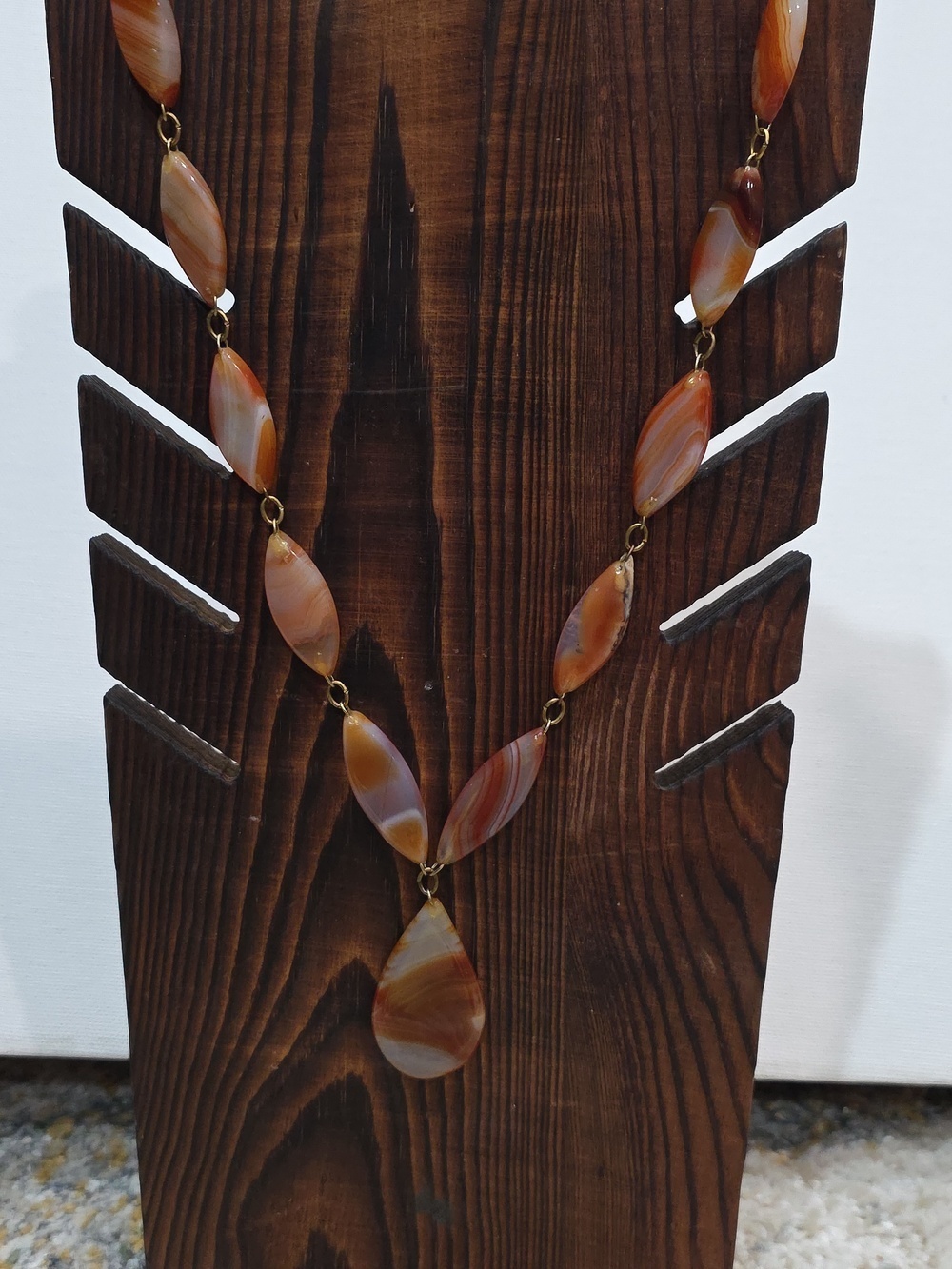 Vintage Banded Carnelian Agate Marquise & Teardrop Necklace